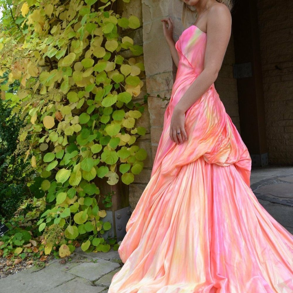 Silk Anna Maier Bohemian Wedding Dress blush Peach pink white ivory 4 6 petite - Picture 9 of 11